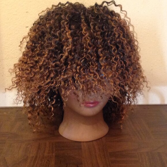 **NEW NEVER WORN** Two-Tone Brown Synthetic Curly Deep Wavy Wig - Picture 1 of 9